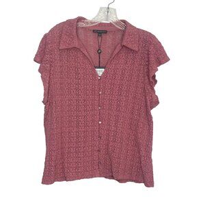 Adrianna Papell Mesarose Textured Blouse Shirt Button Front Pink Size Large New